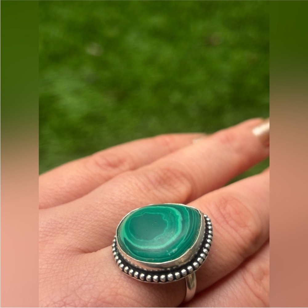 GENUINE Vintage Malachite Massive Stone Adjustable Ring Women Men Unisex Fashion - Picture 7 of 9